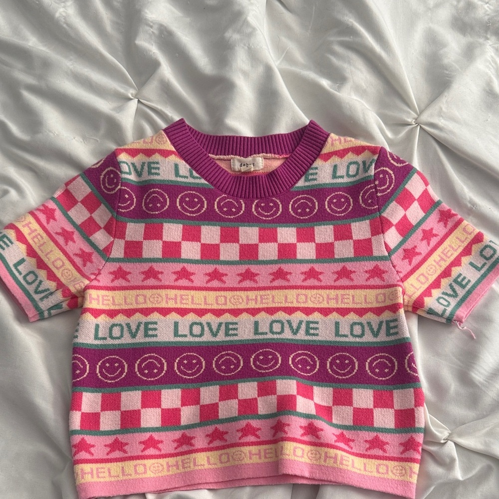 Colorful Graphic Knit Crop Sweater